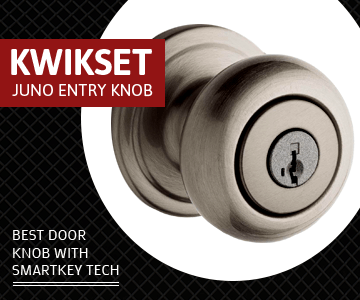 Kwikset Juno Entry Knob featuring SmartKey in Satin Nickel