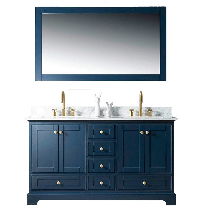 Jocelyn 60-Inch Bathroom Sink Vanity Set with White Italian Carrara Marble Top