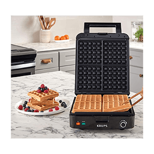 KRUPS Belgian Waffle Maker, Waffle Maker with Removable Plates, 4 Slices, Black and Silver